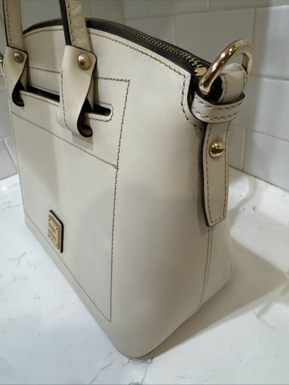 As Is Dooney and Bourke Beacon Cream Leather Satchel Bag - Picture 4 of 16